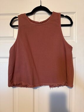 Aerie Denim Frayed Hem Crop Top - Rust